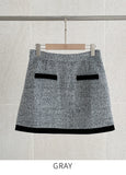 Noble Velvet Ribbon Boucle Wool Jacket Mini Skirt Set
