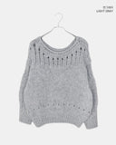 Lenu Punching Round Loose Fit Long Sleeve Long Knit