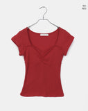 Lina Heartneck Punching Cap Sleeve Shirring Short Sleeve T-Shirt