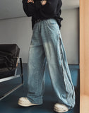 Hidden Track Zipper Wide Denim Pants