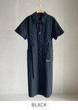 Peijing Pocket Collar Zip-up Long One Piece (Belt Set)