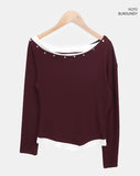 Raon Unbalanced Studded One-Shoulder T-Shirt