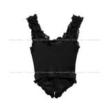 Rieti lace diagonal button crop sleeveless