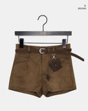 [Belt + Keychain + Pants SET] Defi Suede Short Pants