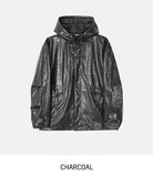 Seri glossy crack leather hoodie field jacket