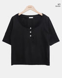 Viet Button Point Color Short Sleeve T-shirt