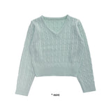 V-NECK CABLE CROP KNIT