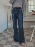 Stone washing ice cooling bootcut denim pants