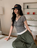 See-through layered button cap sleeve short sleeve