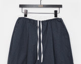 Kaea check color matching frill banding wide pants