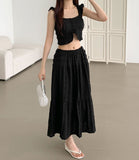 Tiered Frill Sleeveless A-line Banding Long Skirt Two-Piece Set Vacation Look