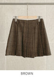 Deluel Wool Check Pleats Mini Skirt Pants (Belt set)