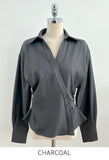 Lumie Collar Pintuck Shirring Wrap Blouse