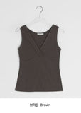 Ichi Deep V-Neck Lace Ribbed Wrap Sleeveless