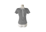 Isho Fake Layered Halter Stripe Button Short Sleeve T-shirt