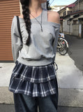 Bungee Check Tiered Layered Wrap Skirt