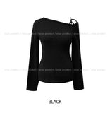 Eden Ribbon Strap Unbalanced Shoulder Ribbed Knit