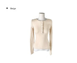 Doa Wool Button Slim Long Sleeve T-Shirt