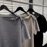 Open 5 button ribbed round knit short ver