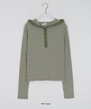 Seliki Stripe Button Hood Long Sleeve Tee