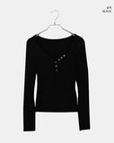 Tsuke Rib Button V-Neck Slim Fit Long Sleeve T-Shirt