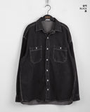 [UNISEX] Barket Vintage Oversized-fit Stitch Denim Long Sleeve Shirt