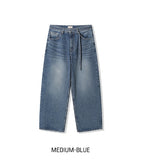 Q's Belted Wide Denim Pants