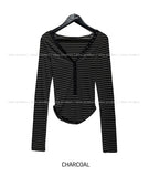 Odd Snap Deep V-Neck Stripe Long Sleeve