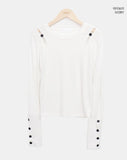 Juen Shoulder Slit Button Long Sleeve T-shirt