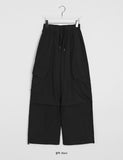 [unisex] Mekis banding string parachute diagonal big cargo pants