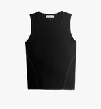 Muscle fit side stitch ribbed sleeveless