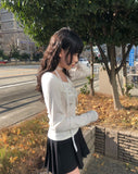 Sona Lace Muffler Bean Button Shirring T-shirt Set