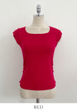 Ezha Square Neck Shirring Cap Sleeve Knit