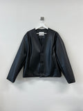 Collarless Crop Leather Jacket