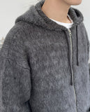 Blanc brush knit hooded zip-up