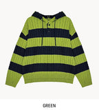 Stripe cable hood warmer knitwear