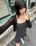 Sewn V-neck see-through button crop cardigan