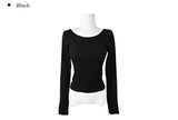 Yua Dots U-Neck Slim Crop Long Sleeve T-Shirt