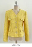 Bowl Check V-Neck Pearl Tweed Jacket