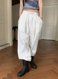 Hasty Pintuck Banding Cotton Long Wide Pants