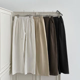 Autumn Peach Processed Pintuck Loose Wide Fit Banding Cotton Pants