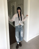 Davin printed denim washed Bermuda pants
