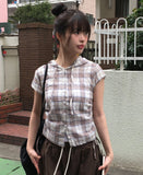 Fran Check Hood Short Sleeve Blouse