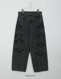 [unisex] Elisha Crack Washing Slit Wide Denim Pants
