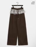 [Fleece Lining] Koha Chiffon Lace Layered Two-Way Sweatpants
