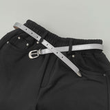 Leather Matte Silver Buckle Belt