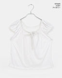 Aceh Dot Shirring Ribbon Cap Sleeve Short Sleeve T-Shirt