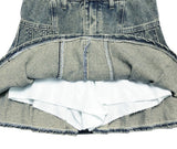 Aho washed denim belted mini skirt