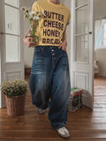 Wiz Button Washed Balloon Denim Pants
