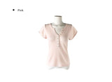 Evin Button V-Neck Knit Short Sleeve T-Shirt